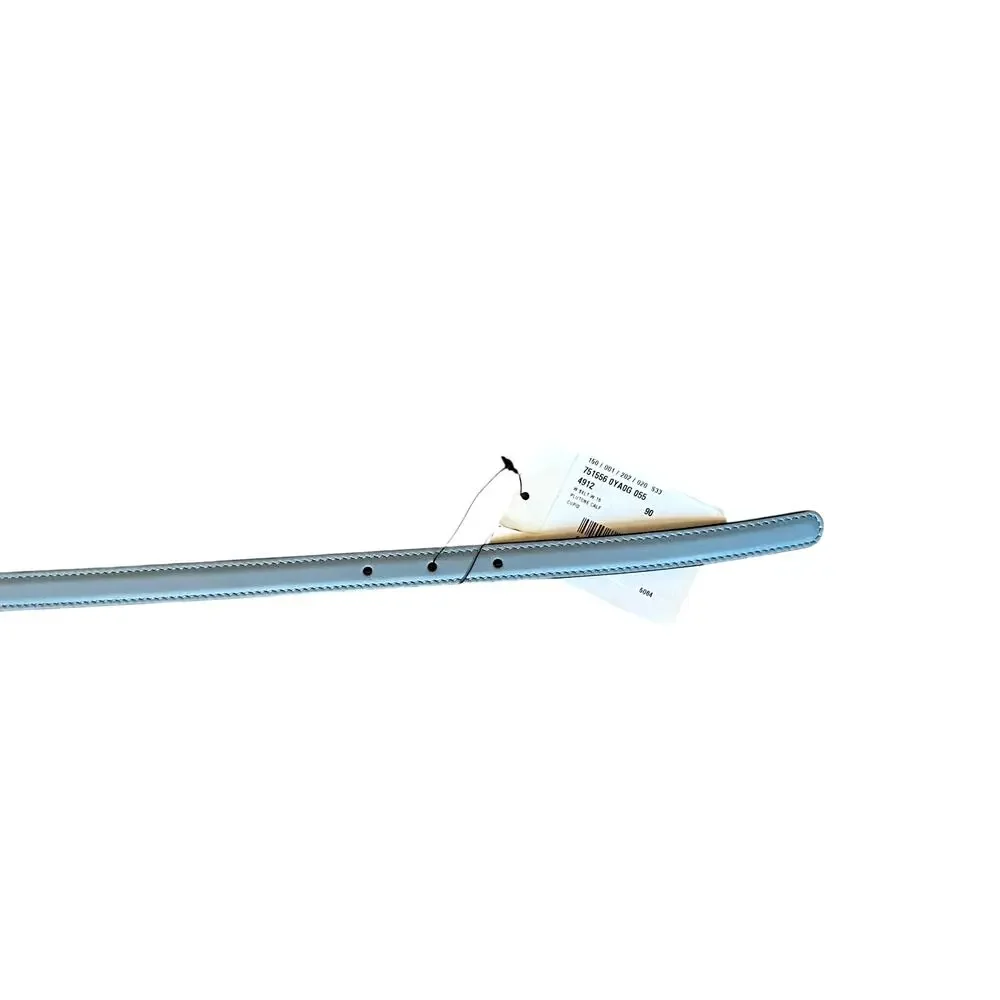 GUCCI Women's Thin Belt w/ Interlocking G Buckle Light Blue Leather SZ 90cm NEW
